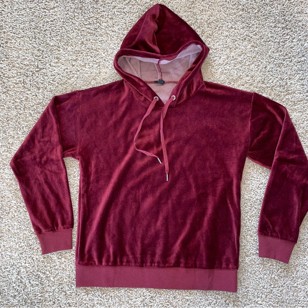 J Crew Velour Pullover Hoodie Sweatshirt Heather Burgundy Size Medium